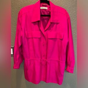 Dana Buckman silk long sleeve jacket, hot pink, lightweight. Tied waist